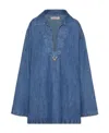 Valentino Vgold Logo Plaque Cut-out Denim Top In Blue