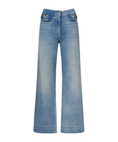 Valentino Vgold Mid-rise Wide-leg Jeans In Blue