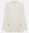 Valentino Chic Crepe Blouse With Kaftan Neckline And Gold Detailing In Weiss