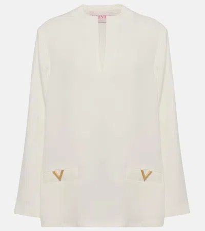 Valentino V Logo-plaque Silk Tunic In White