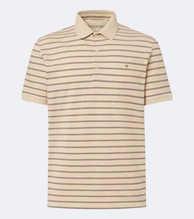 Valentino Cotton Pique Polo Shirt With Vgold Stripes In Multi