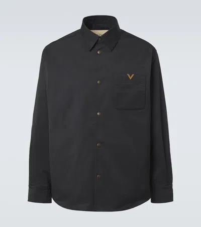 Valentino Stretch Polyester Shirt Button Cuffs Pocket In Black