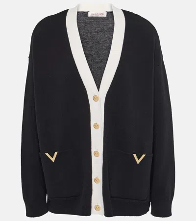 Valentino Vgold Virgin Wool Cardigan In Black