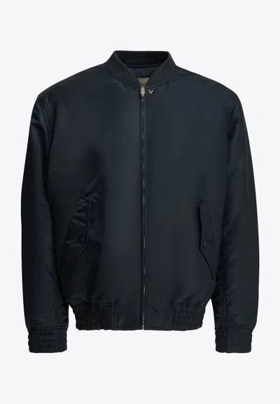 Valentino Vgold Zip-up Bomber Jacket In Black