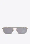 Valentino Vi Studded Rectangular Sunglasses In Gray
