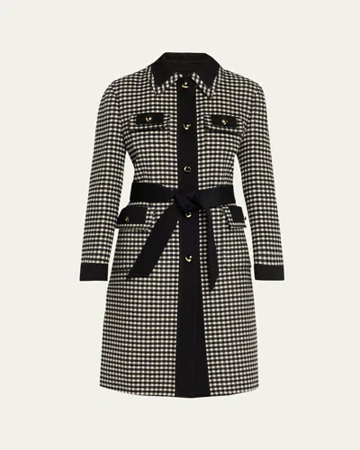 Valentino Vichy Check Belted Single-breasted Coat In Black