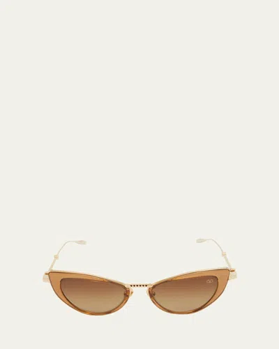 VALENTINO VIII TITANIUM & ACETATE CAT-EYE SUNGLASSES