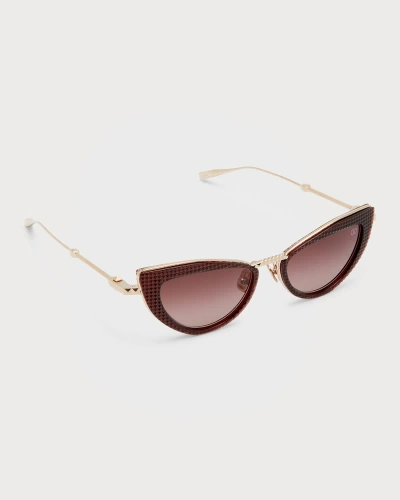 Valentino Viii Titanium & Acetate Cat-eye Sunglasses In White Gold Crysta