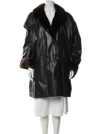 Pre-owned Valentino Vintage 1980's Fur Coat In Black