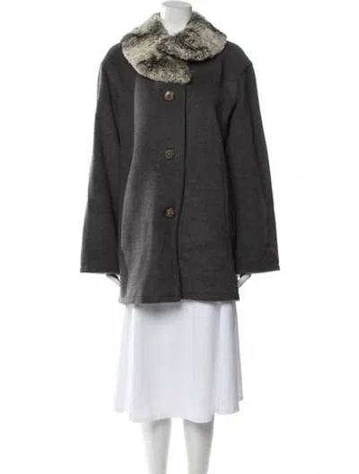 Pre-owned Valentino Vintage 1980's Fur Coat In Gray