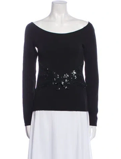 Pre-owned Valentino Vintage Bateau Neckline Sweater In Black