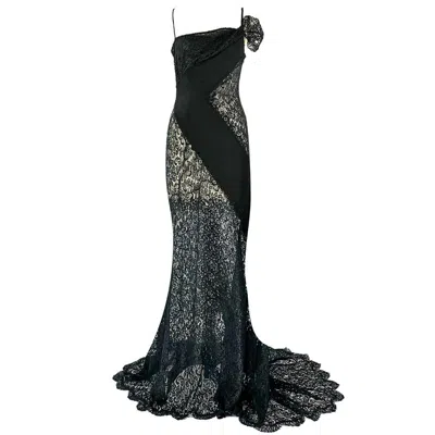 Pre-owned Valentino Vintage Black Lace Evening Gown Size 4