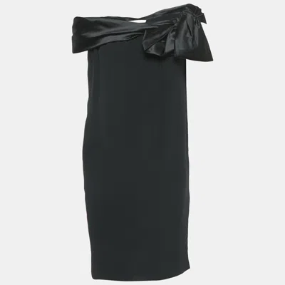 Pre-owned Valentino Vintage Black Silk Bow Detail Mini Dress L