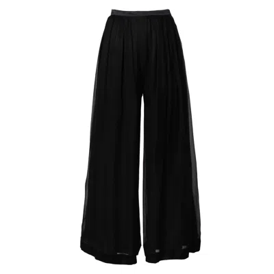 Pre-owned Valentino Vintage Black Silk Chiffon Wide Leg Palazzo Pants