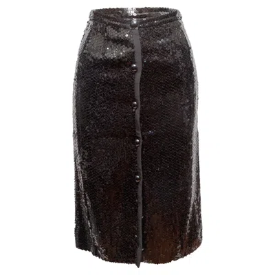 Pre-owned Valentino Vintage Black  Boutique Sequined Pencil Skirt Size Us 8