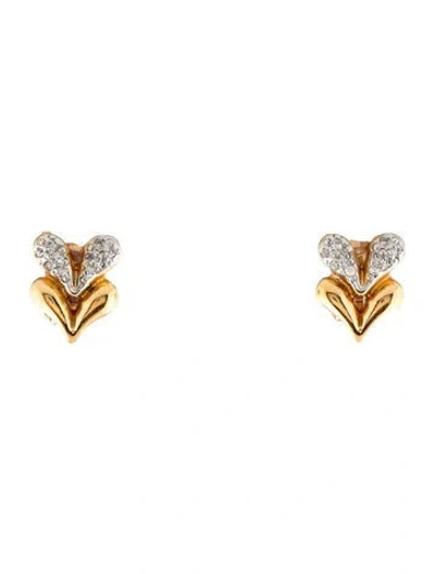 Pre-owned Valentino Garavani Vintage Crystal V Clip-on Earrings In Clear