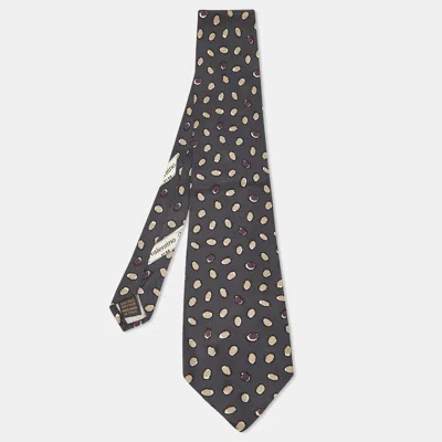 Pre-owned Valentino Garavani Vintage Dark Grey Printed Silk Tie In Gray