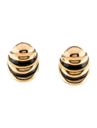 Pre-owned Valentino Garavani Vintage Enamel Sculpted Clip-on Earrings In Black