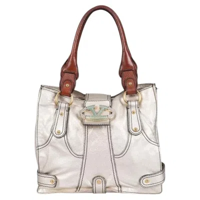 Pre-owned Valentino Garavani Valentino Vintage Gold Leather Shoulder Bag With Gold Hardware, Italy In Gray