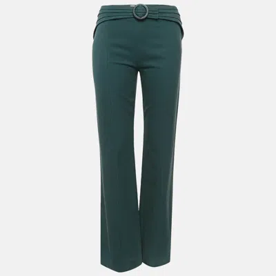 Pre-owned Valentino Vintage Green Gabardine Cotton Wide Leg Trousers S
