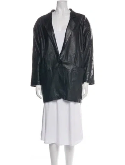 Pre-owned Valentino Vintage Leather Coat In Black
