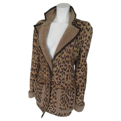 Pre-owned Valentino Vintage Leopard Printed Shearling Coat In Brown