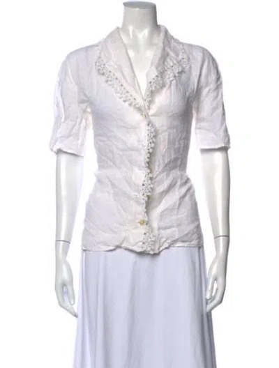 Pre-owned Valentino Vintage Linen Blouse In White