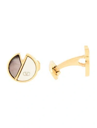Pre-owned Valentino Garavani Vintage Mother Of Pearl & Enamel Cufflinks In Gray