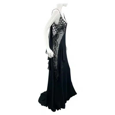 Pre-owned Valentino Vintage Nwt  Fw Runway 2006 Sheer Side Silk Embellished Dress Gown Us 6 In Black