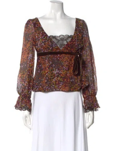 Pre-owned Valentino Vintage Patterned Blouse In Brown