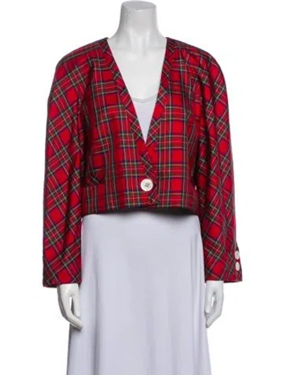 Pre-owned Valentino Vintage Plaid Print Blazer In Blue