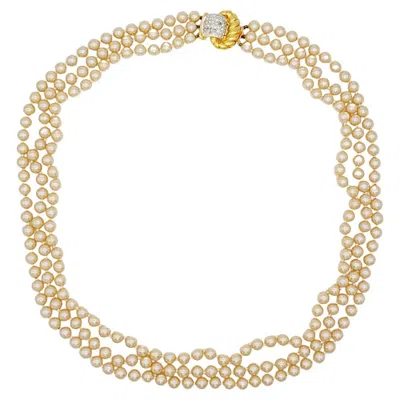 Pre-owned Valentino Garavani Valentino Vintage Rare Golden Beads Pearls Trio Layers Crystals Long Necklace In Multi