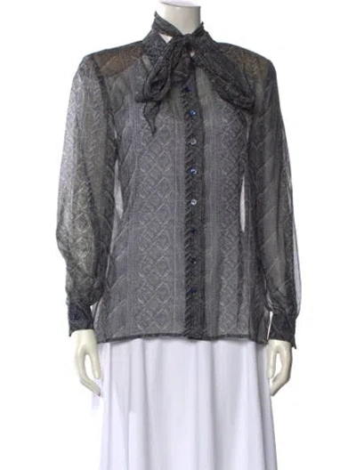Pre-owned Valentino Vintage Silk Button-up Top In Gray