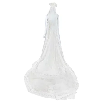 Pre-owned Valentino Vintage Silk Wedding Dress & Cathedral Lace Veil In Gray