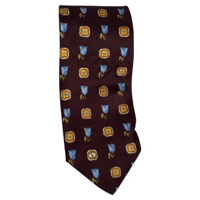 Pre-owned Valentino Garavani Valentino Vintage Tie - Burgundy Silk With Blue And Yellow Floral Motif