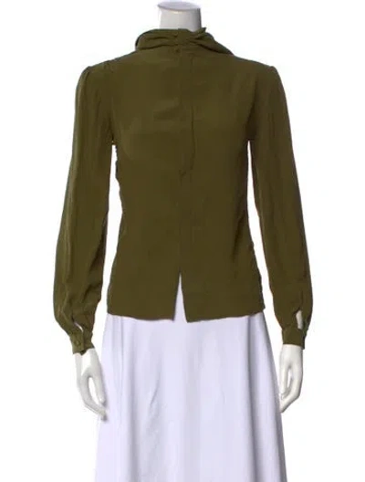 Pre-owned Valentino Vintage Tie Neck Blouse In Green