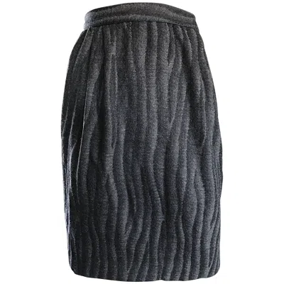 Pre-owned Valentino Vintage  1980s Optical Illusion Gray + Black High Waisted Pencil Skirt
