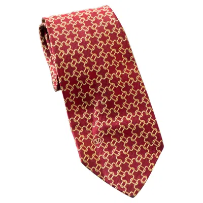 Pre-owned Valentino Garavani Vintage Valentino All-silk Tie With Golden Pattern In Red