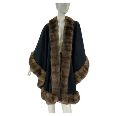 Pre-owned Valentino Vintage  Couture By Alixandre Sable Trim Cashmere Cape In Black