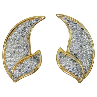Pre-owned Valentino Garavani Vintage Valentino Futuristic Leaves Rhinestone Studded Earrings In Multi