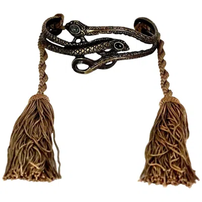 Pre-owned Valentino Garavani Vintage  Runway Snake Tassel Choker Necklace In Brown