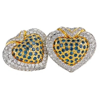 Pre-owned Valentino Garavani Vintage Valentino Gold Tone Clip-on Earrings With Blue Crystals, 1980s