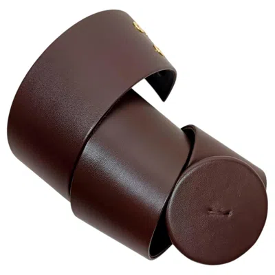Pre-owned Valentino Garavani Vintage Valentino High-waisted Brown Leather Belt With A Large Round Buckle From The 1990s