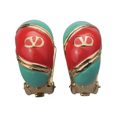 Pre-owned Valentino Garavani Vintage Valentino V Logo Enamel Earrings In Brown