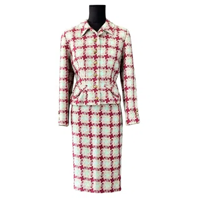 Pre-owned Valentino Vintage  Woven Skirt Suit In Sand