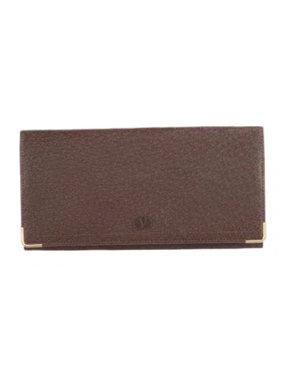 Pre-owned Valentino Garavani Vintage Vintage  Leather Long Wallet Continental Wallet In Brown