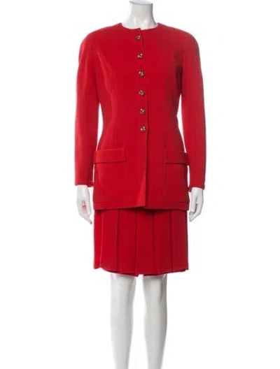 Pre-owned Valentino Vintage Wool Skirt Suit In Red