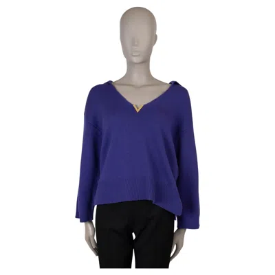Pre-owned Valentino Violet Purple Cashmere 2022 V Gold Oversized Popo Sweater Xs