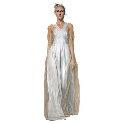 Pre-owned Valentino Vionnet Runway Veraline Blue Plisse Cut-out Pleated Dress Gown Nwt