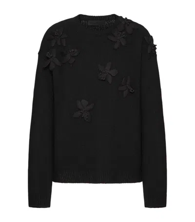 Valentino Round-neck Long-sleeve Wool Sweater In Black
